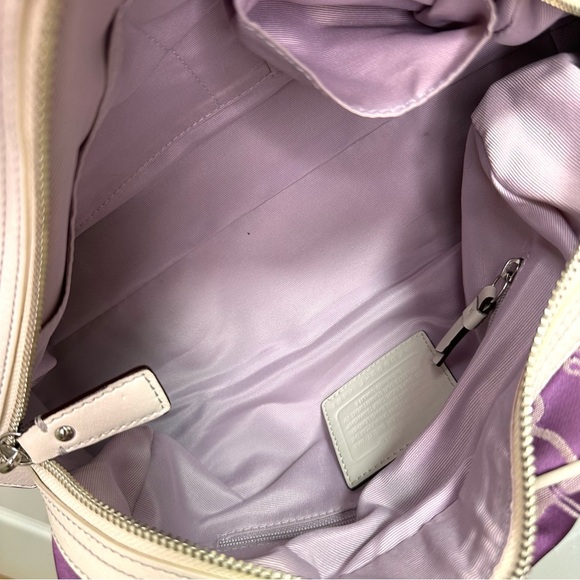 Coach Vintage Horse & Carriage Satchel White Leather Trim Purple Jacquard - Picture 12 of 14